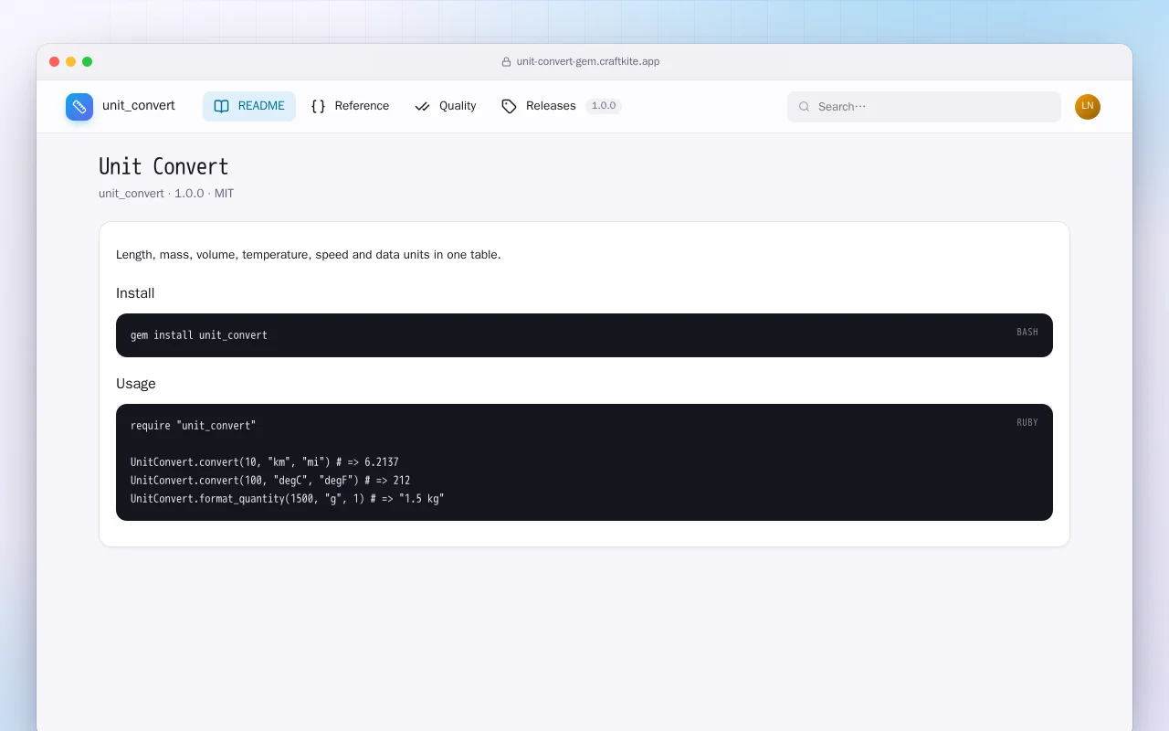 Unit Convert (Ruby): the Unit Convert screen