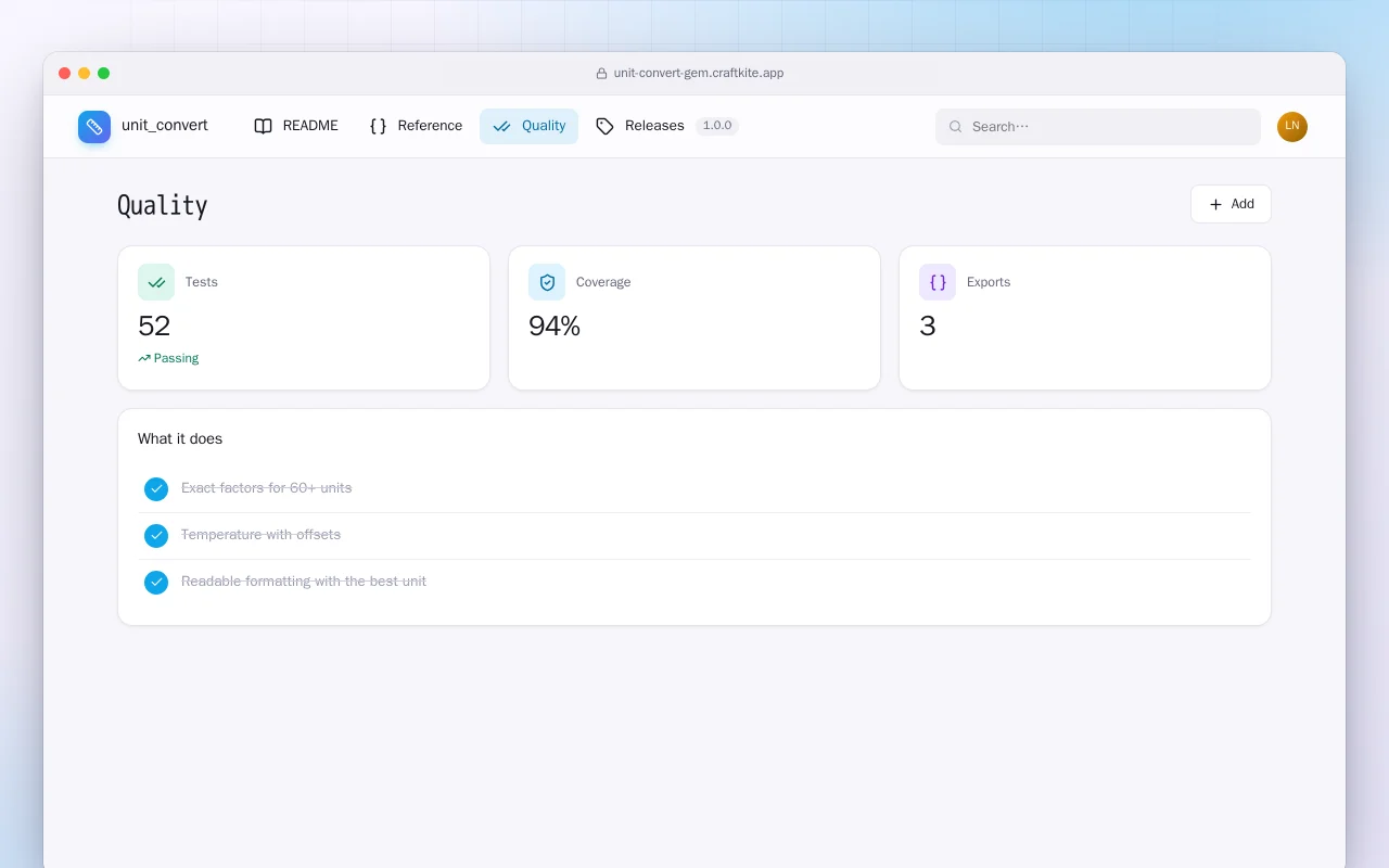 Unit Convert (Ruby): the Quality screen