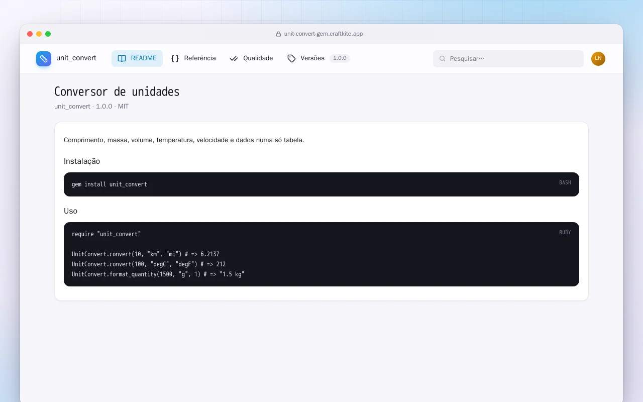 Conversor de unidades (Ruby): a tela Conversor de unidades