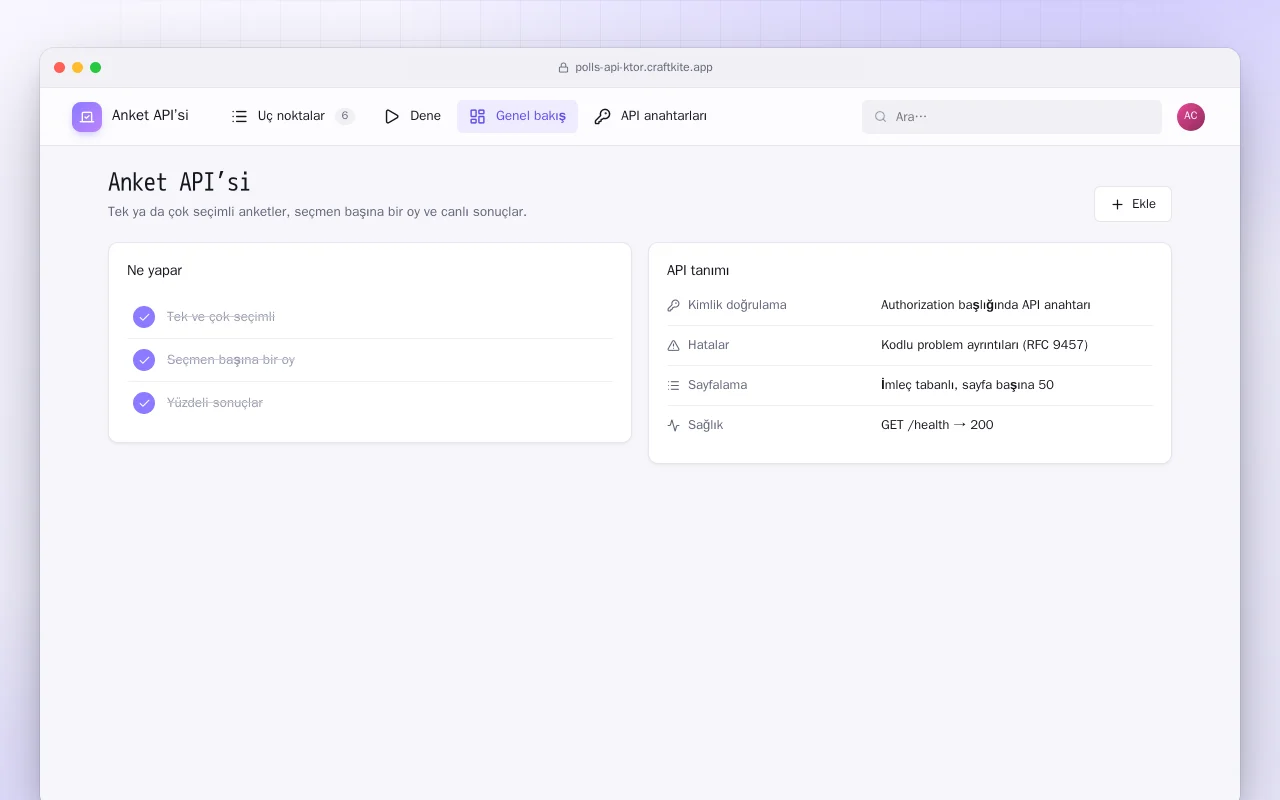 Anket API’si (Ktor): Anket API’si ekranı