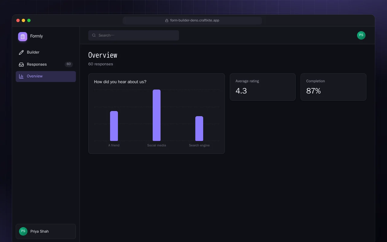Form Builder (Deno): the Overview screen