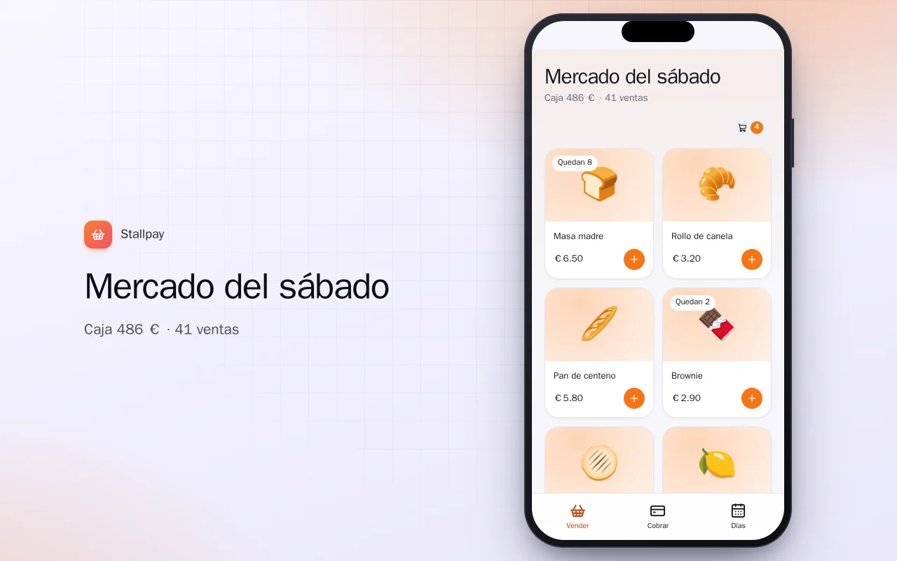 Caja para puesto de mercado: la pantalla Mercado del sábado