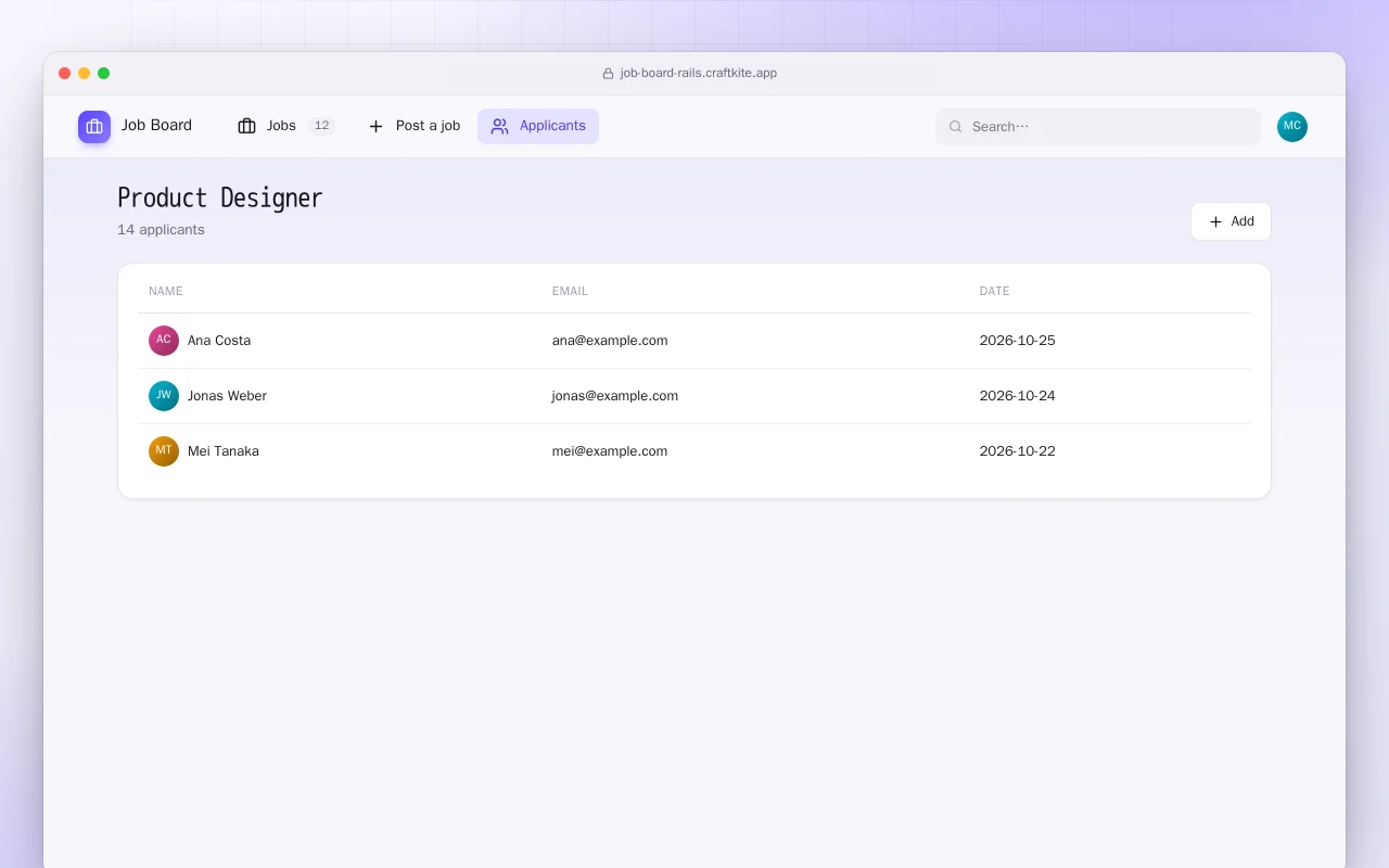 Job Board (Rails): the Product Designer screen