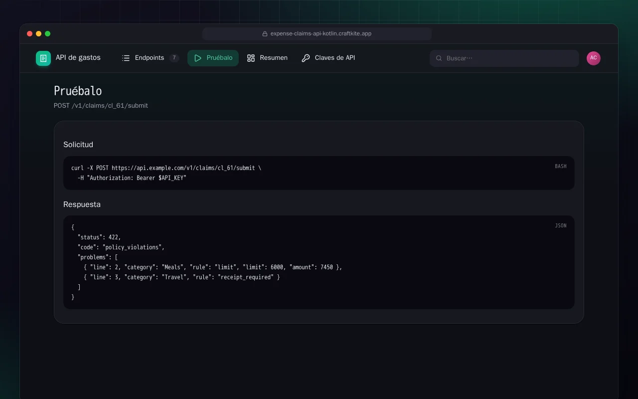 API de gastos (Kotlin + Spring Boot): la pantalla Pruébalo