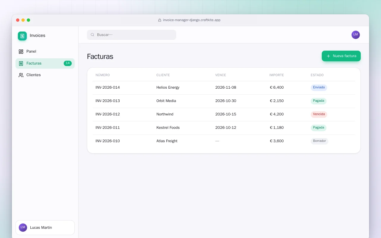 Gestor de facturas (Django): la pantalla Facturas