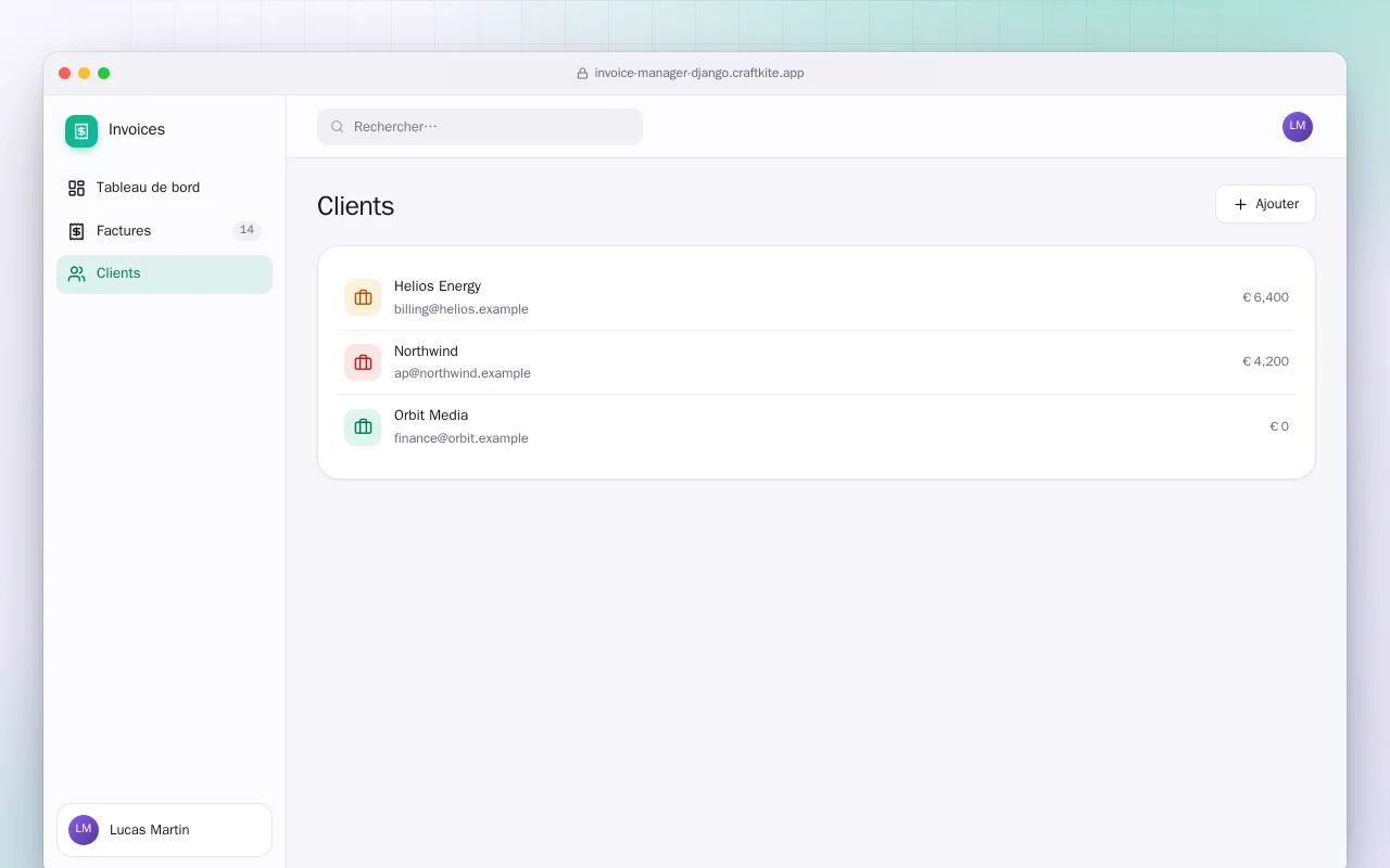 Gestion des factures (Django) : l’écran Clients