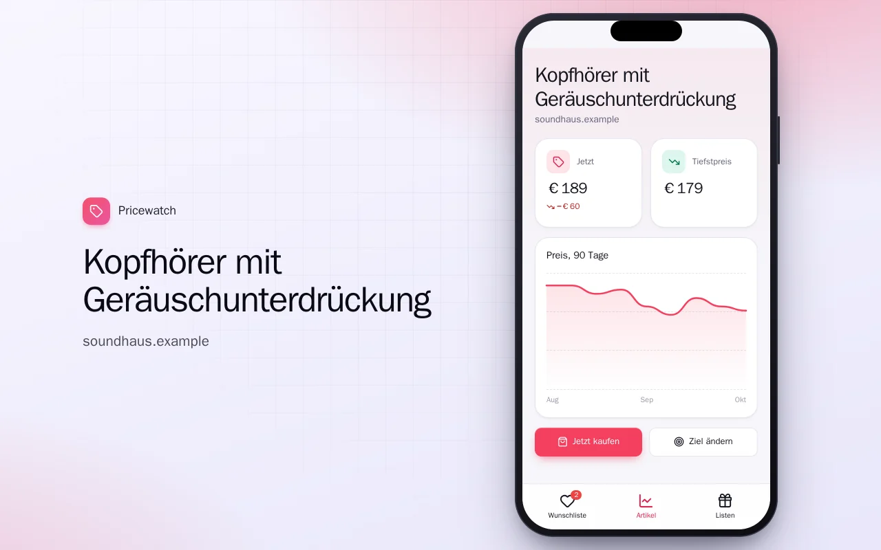Wunschliste mit Preisalarm: der Bildschirm „Kopfhörer mit Geräuschunterdrückung“