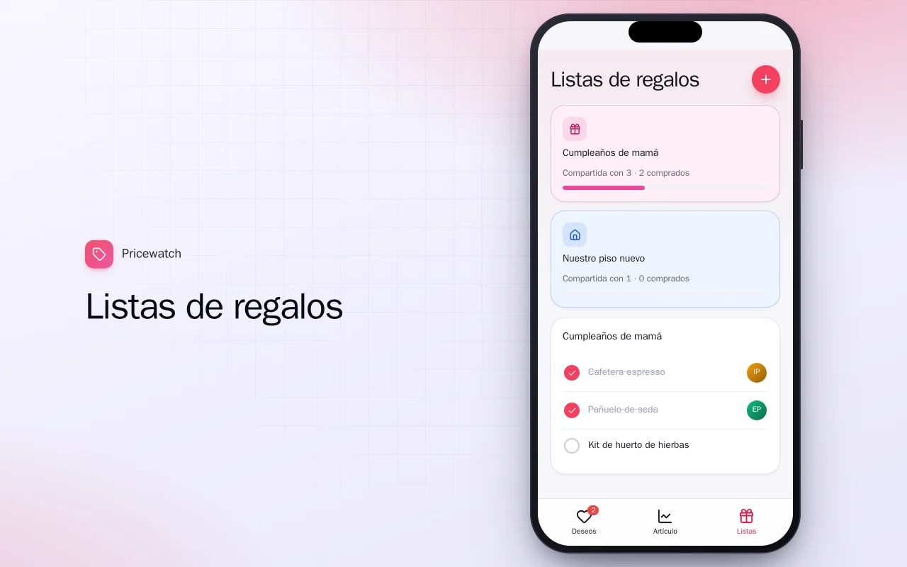Lista de deseos con bajadas de precio: la pantalla Listas de regalos