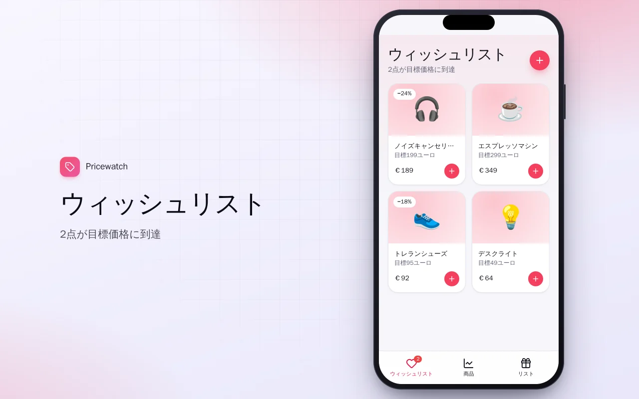 値下がり通知ウィッシュリスト：ウィッシュリスト画面