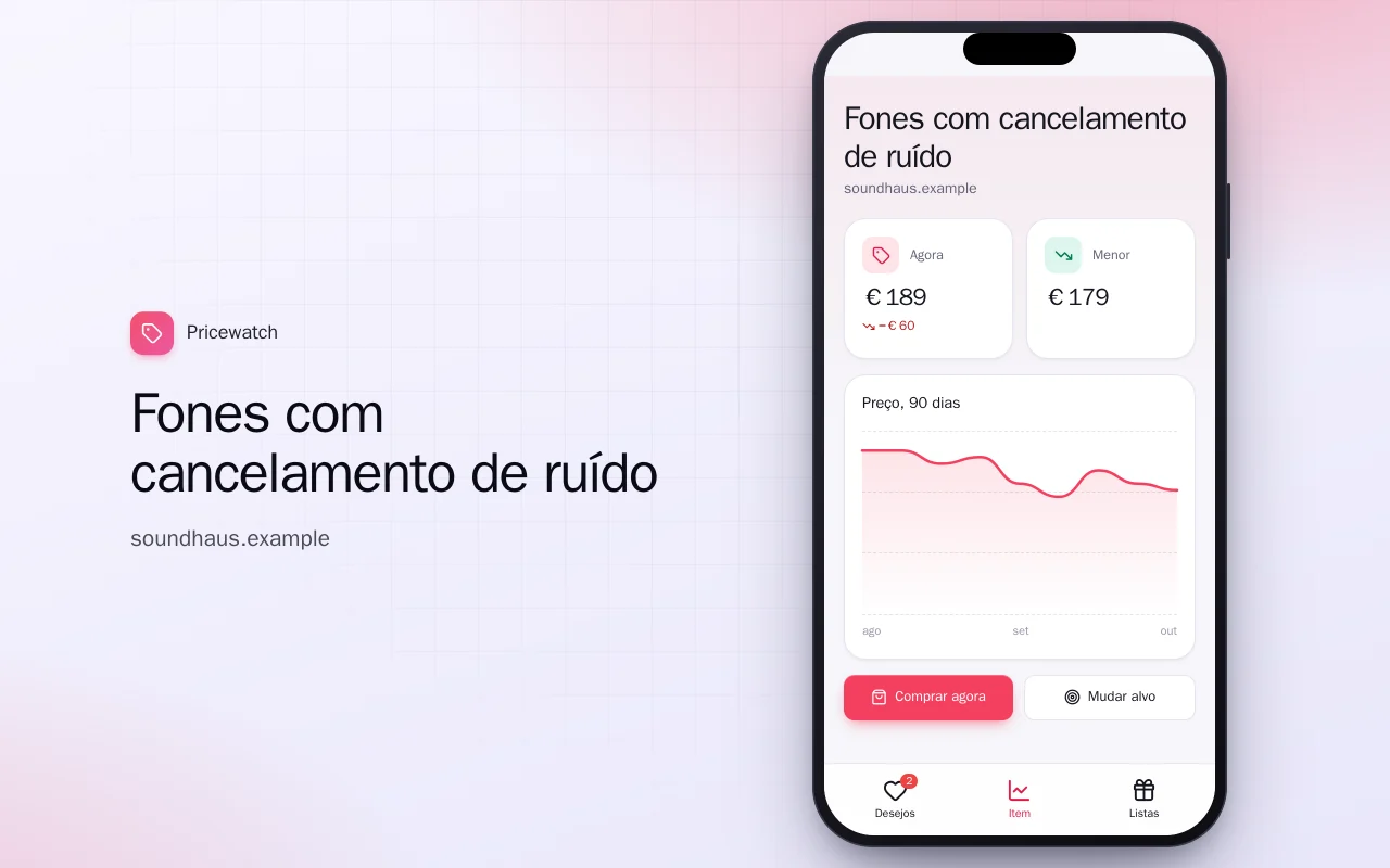Lista de desejos com alerta de preço: a tela Fones com cancelamento de ruído