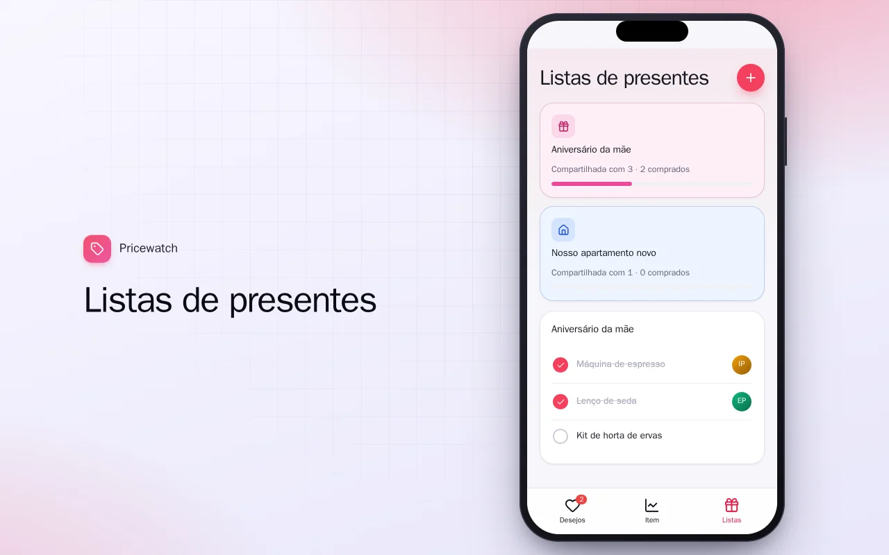 Lista de desejos com alerta de preço: a tela Listas de presentes