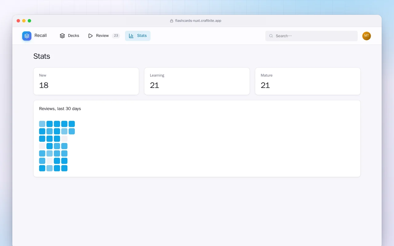 Flashcard Trainer (Nuxt): the Stats screen