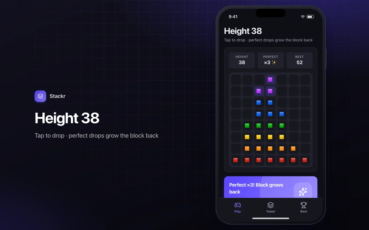 Tower stack: the Height 38 screen