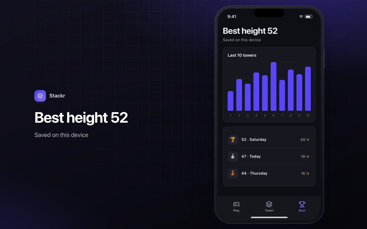 Tower stack: the Best height 52 screen
