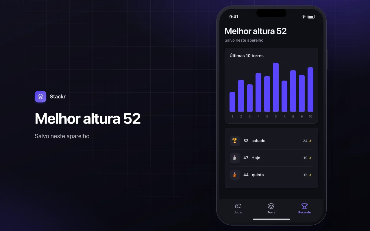 Torre empilhada: a tela Melhor altura 52