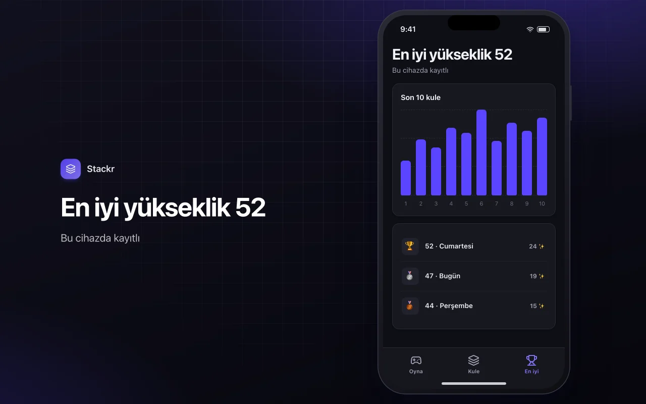 Kule yığma: En iyi yükseklik 52 ekranı
