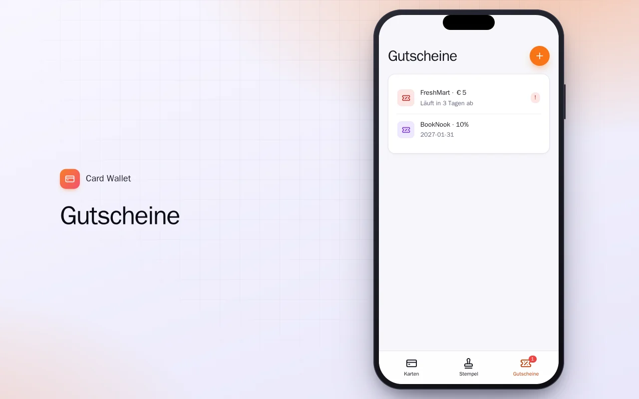 Kundenkarten-Wallet (Flutter): der Bildschirm „Gutscheine“