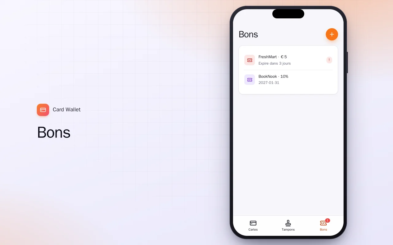 Portefeuille de cartes de fidélité (Flutter) : l’écran Bons