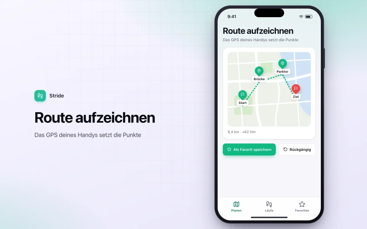 Lauf- und Walking-Routenprotokoll: der Bildschirm „Route aufzeichnen“