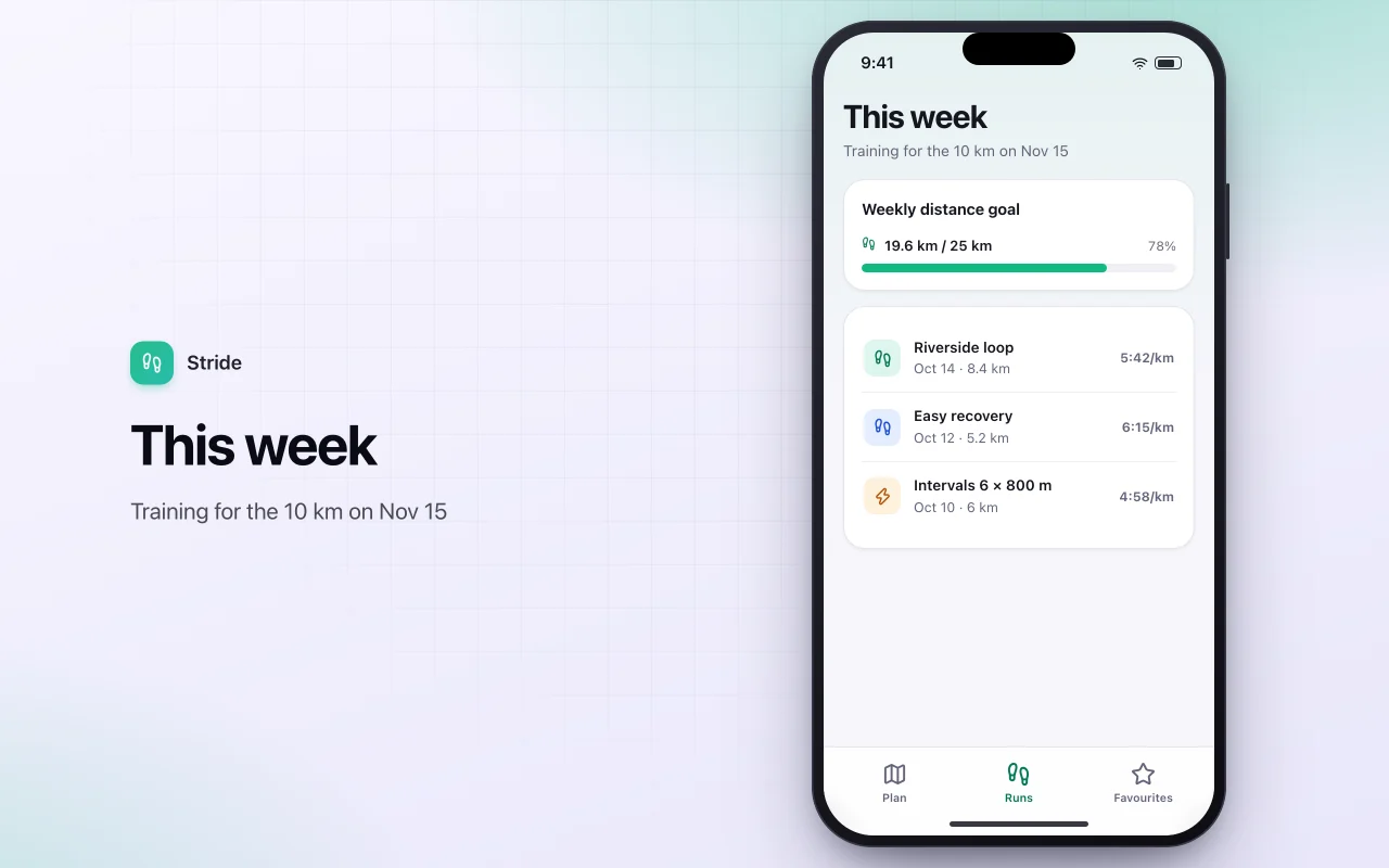 Running and walking route log: the This week screen