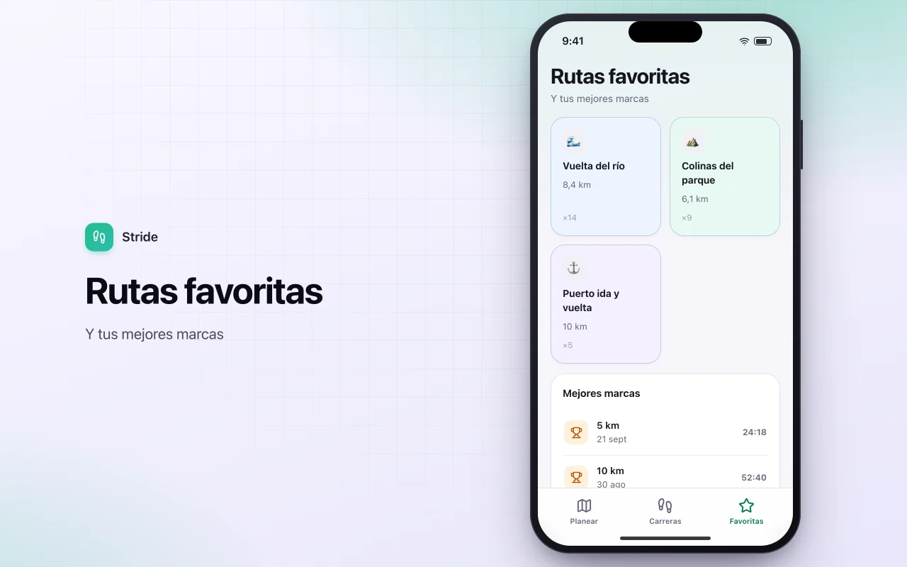 Registro de rutas de correr y caminar: la pantalla Rutas favoritas