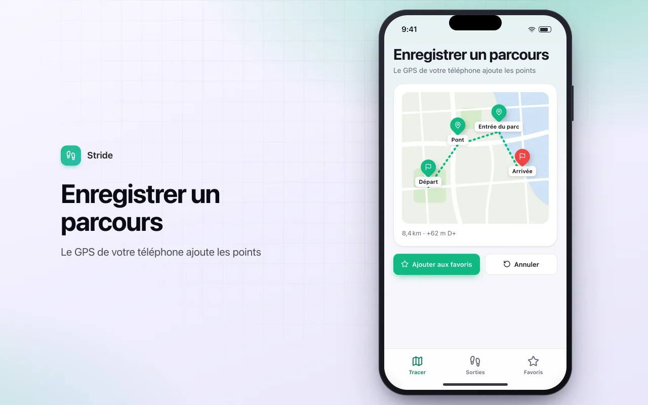 Journal d’itinéraires de course et de marche : l’écran Enregistrer un parcours