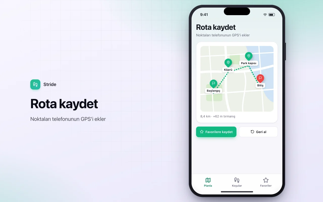 Koşu ve yürüyüş rota günlüğü: Rota kaydet ekranı