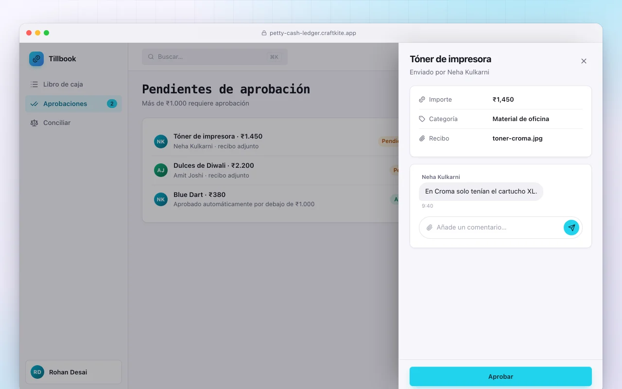 Libro de caja chica: la pantalla Pendientes de aprobación