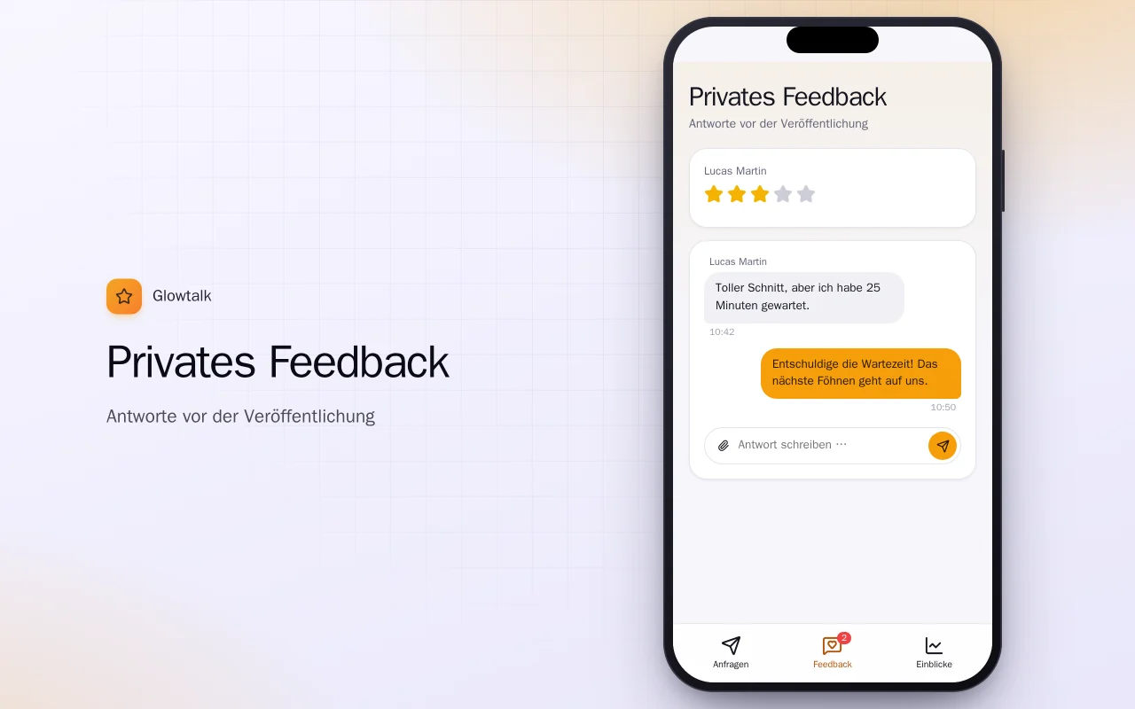 Bewertungsanfragen: der Bildschirm „Privates Feedback“