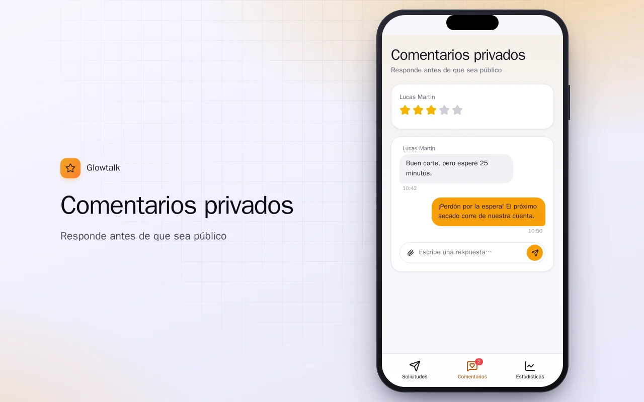 Solicitudes de reseñas: la pantalla Comentarios privados