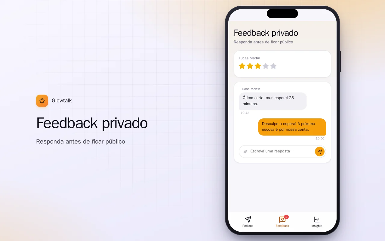 Pedidos de avaliação: a tela Feedback privado