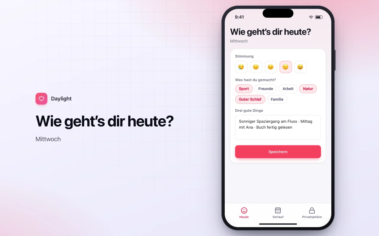 Stimmungs- und Dankbarkeitstagebuch: der Bildschirm „Wie geht’s dir heute?“
