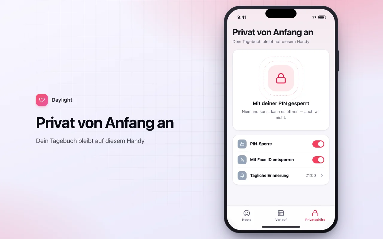 Stimmungs- und Dankbarkeitstagebuch: der Bildschirm „Privat von Anfang an“