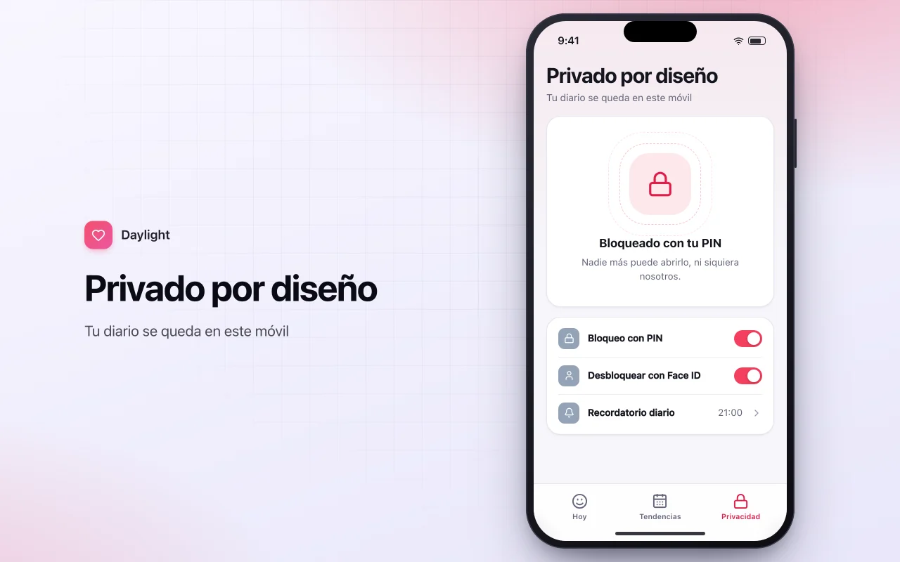 Diario de ánimo y gratitud: la pantalla Privado por diseño
