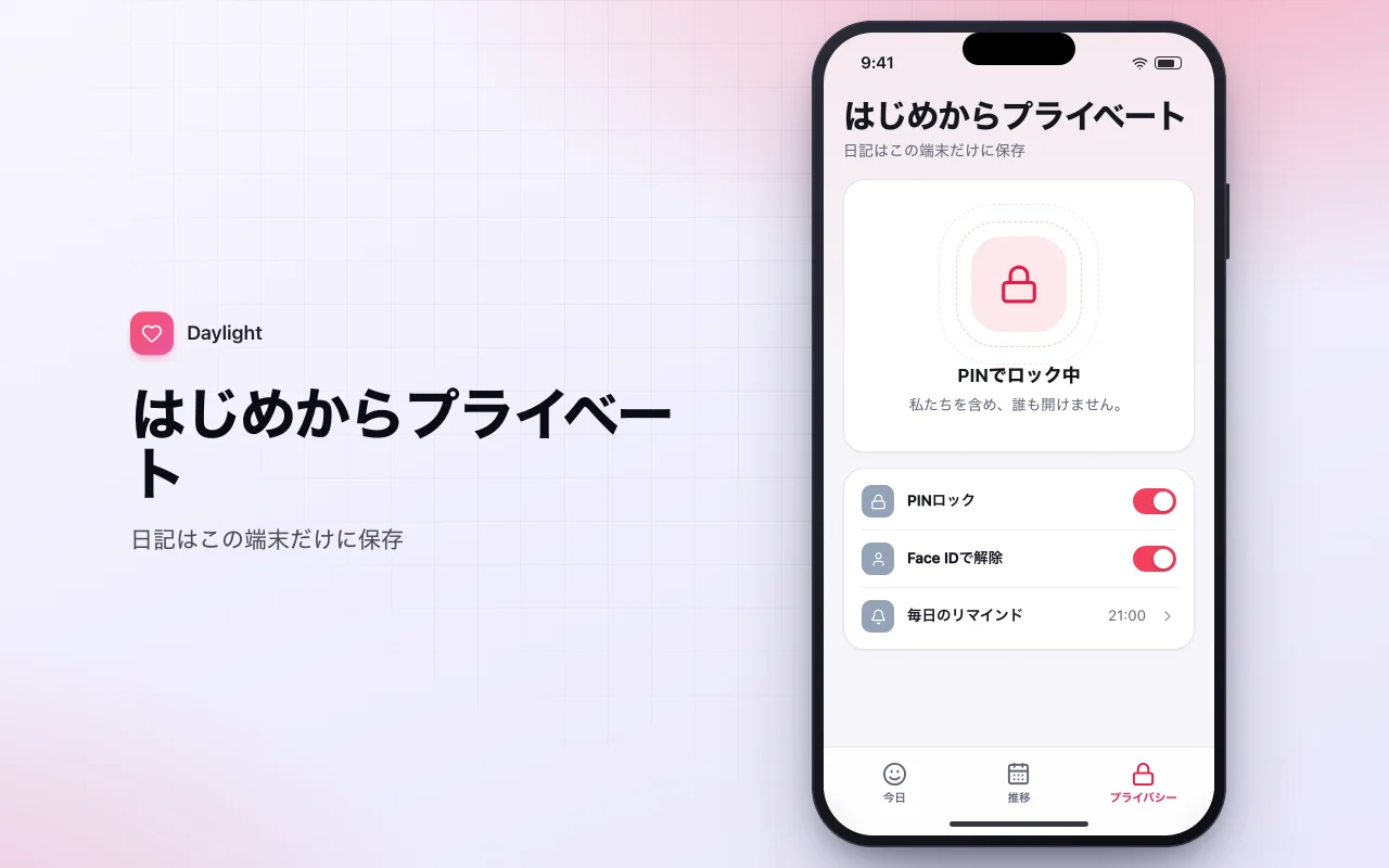 気分と感謝の日記：はじめからプライベート画面