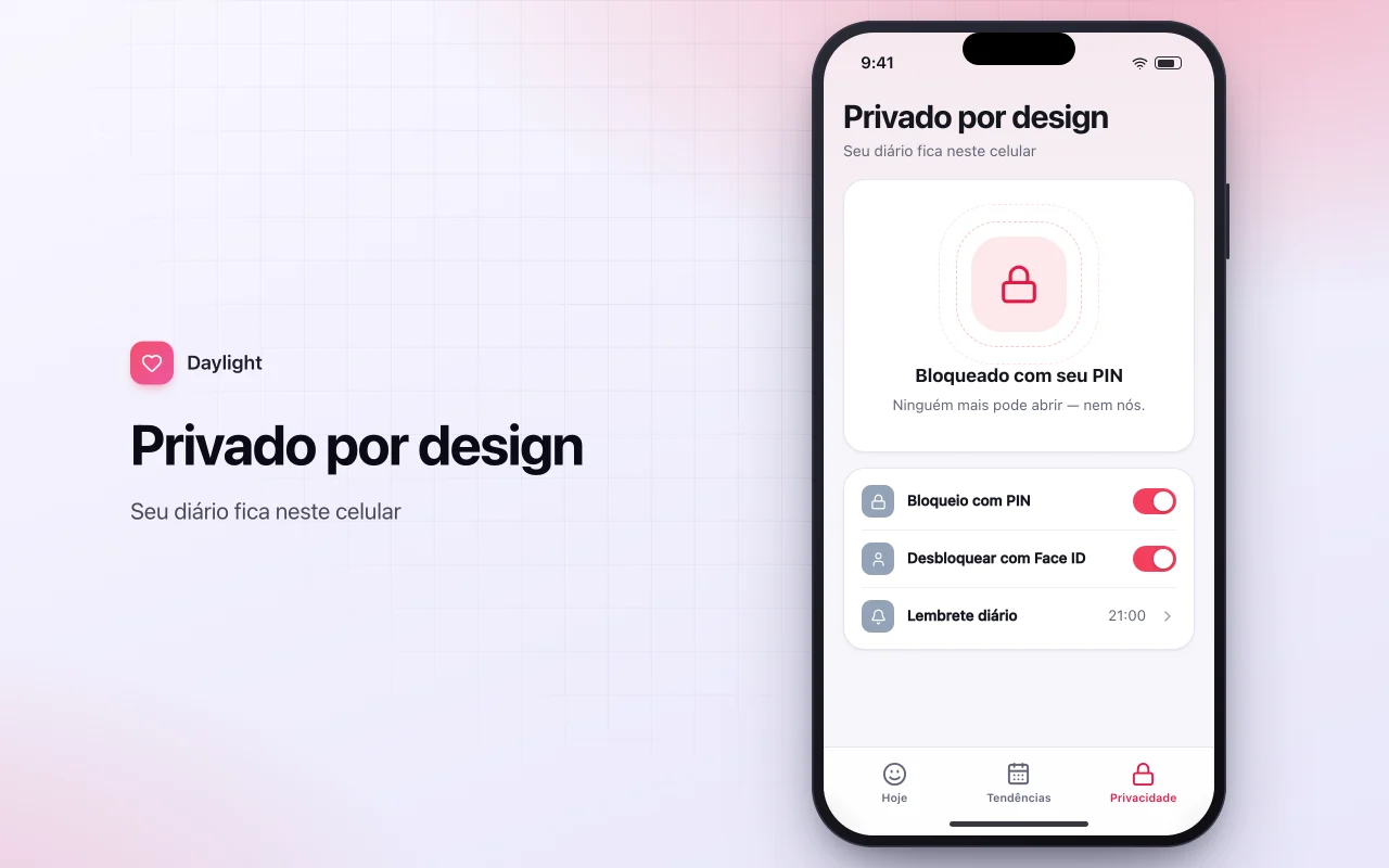 Diário de humor e gratidão: a tela Privado por design