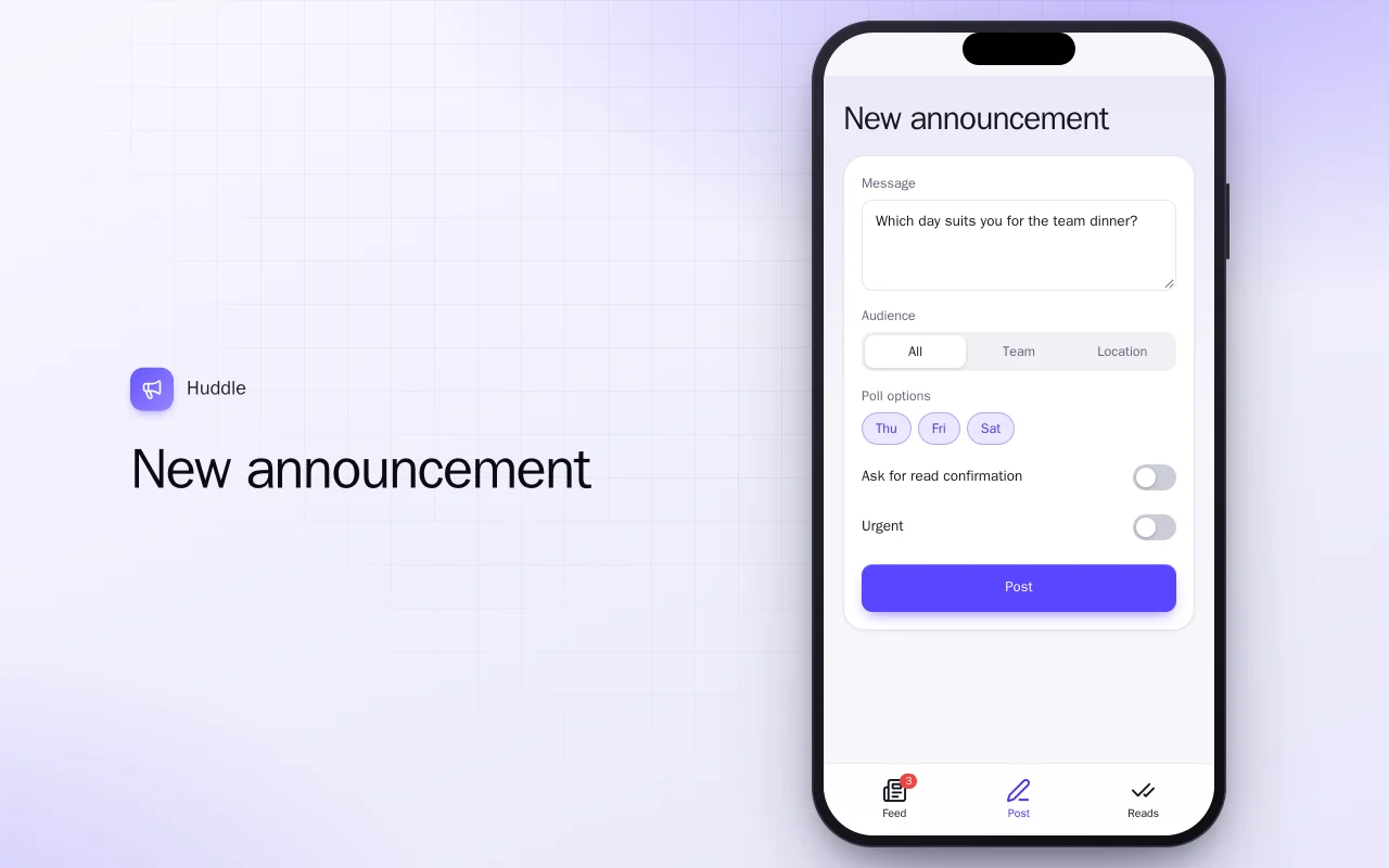 Team announcements: the New announcement screen