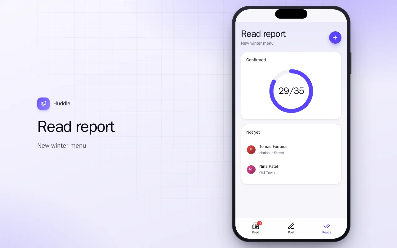 Team announcements: the Read report screen