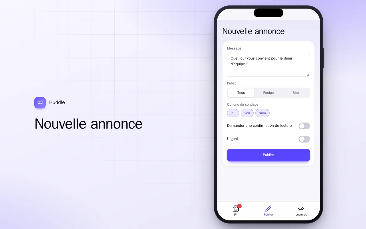Annonces d’équipe : l’écran Nouvelle annonce