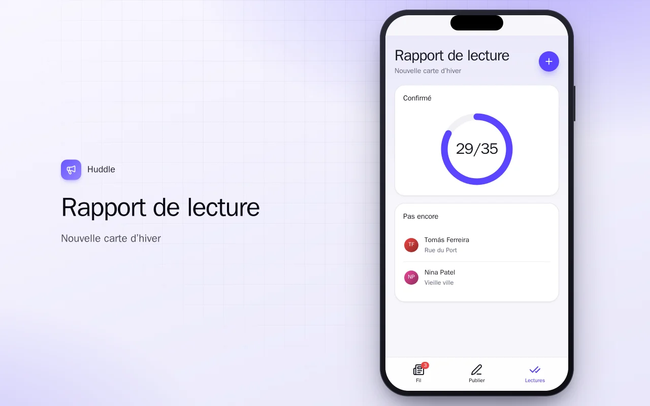 Annonces d’équipe : l’écran Rapport de lecture