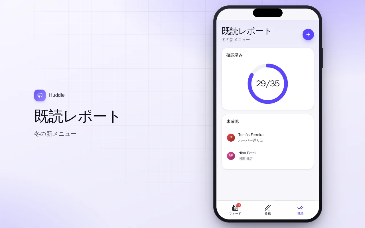 チームのお知らせ：既読レポート画面