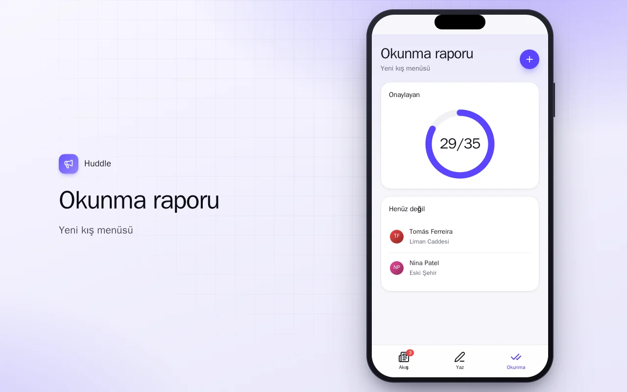 Ekip duyuruları: Okunma raporu ekranı
