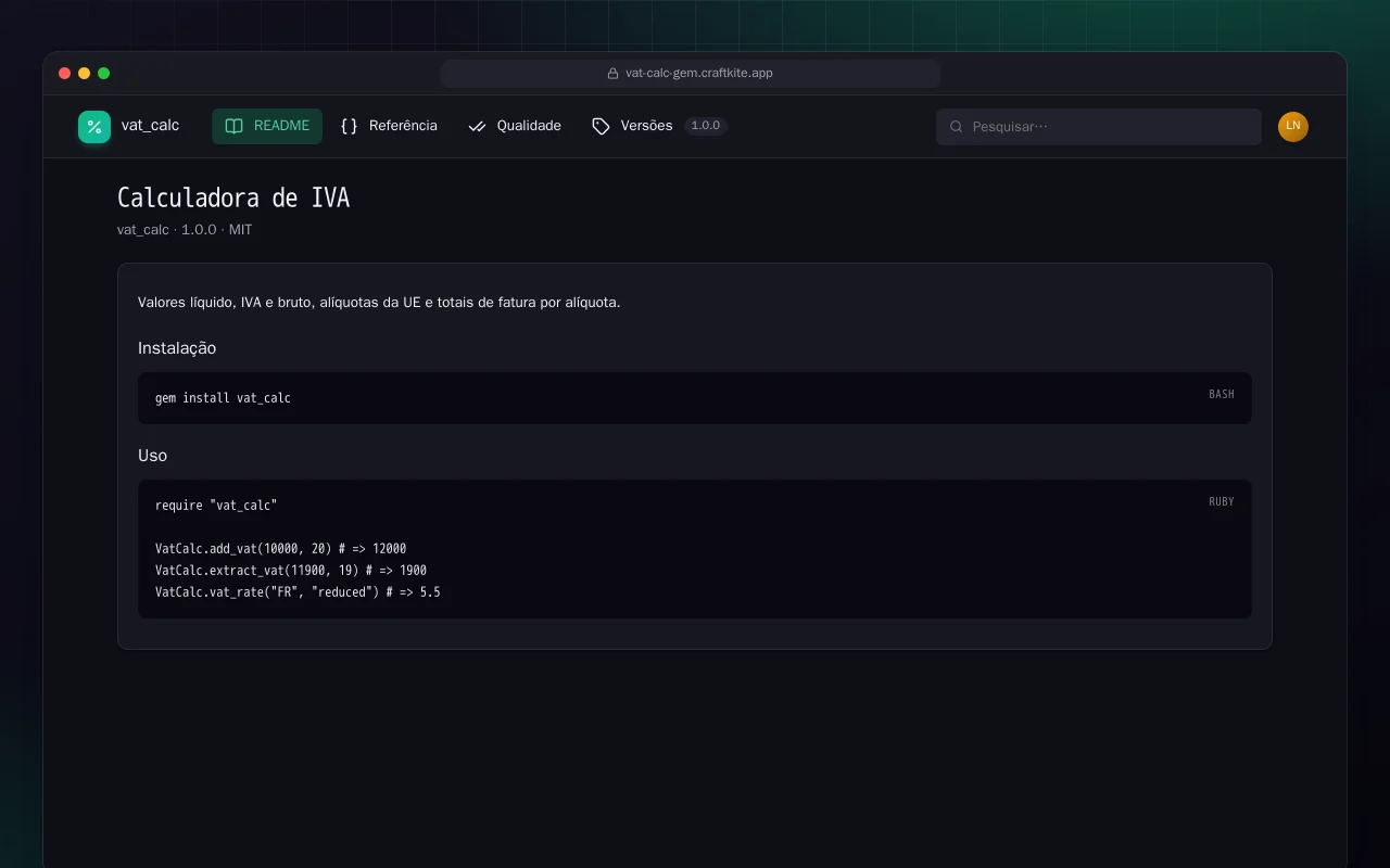 Calculadora de IVA (Ruby): a tela Calculadora de IVA