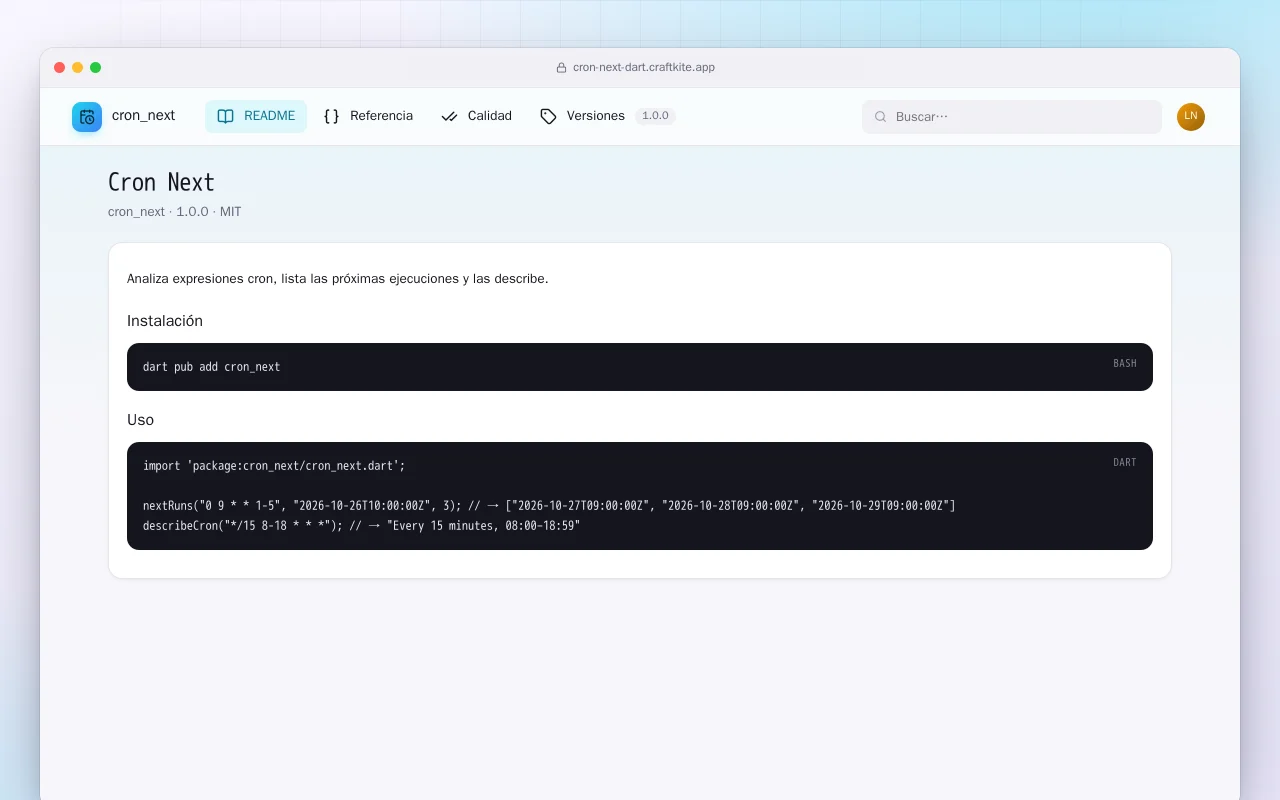 Cron Next (Dart): la pantalla Cron Next
