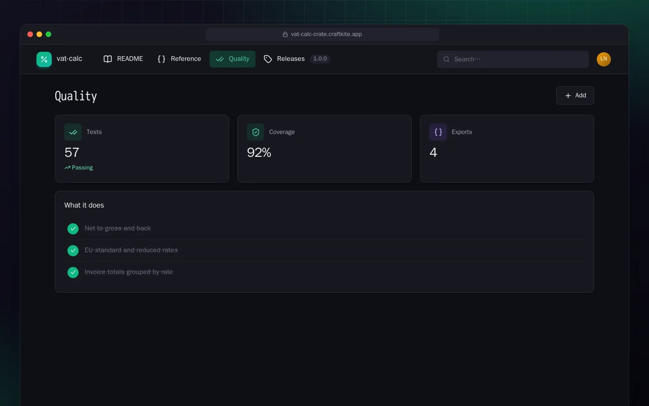 VAT Calc (Rust): the Quality screen
