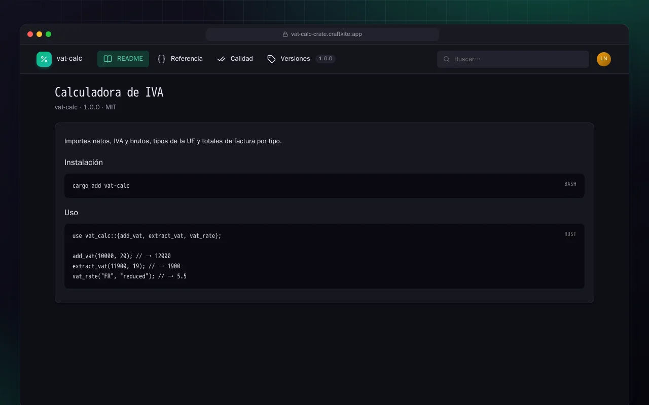 Calculadora de IVA (Rust): la pantalla Calculadora de IVA