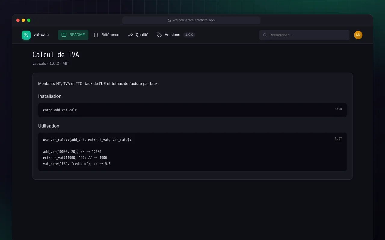 Calcul de TVA (Rust) : l’écran Calcul de TVA