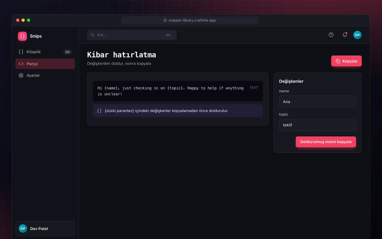 Snippet kitaplığı: Kibar hatırlatma ekranı