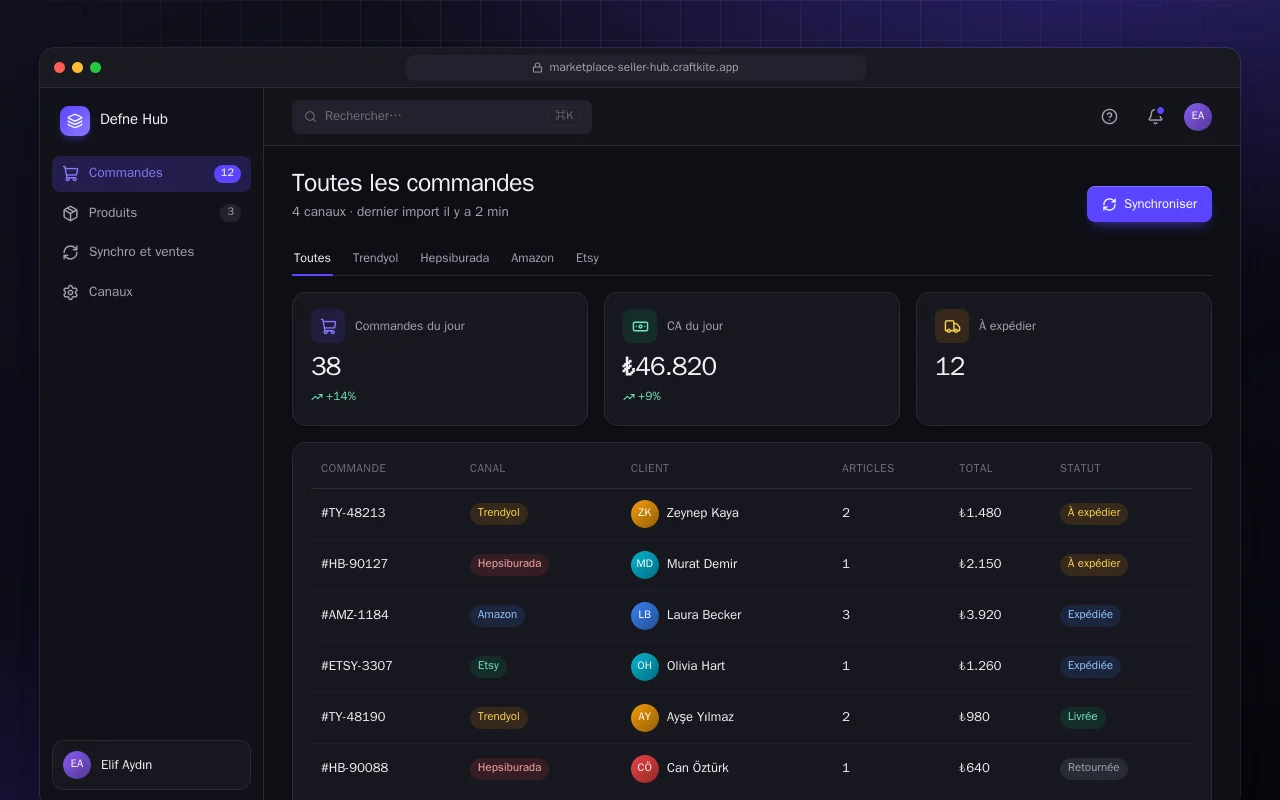 Hub vendeur multi-marketplaces : l’écran Toutes les commandes