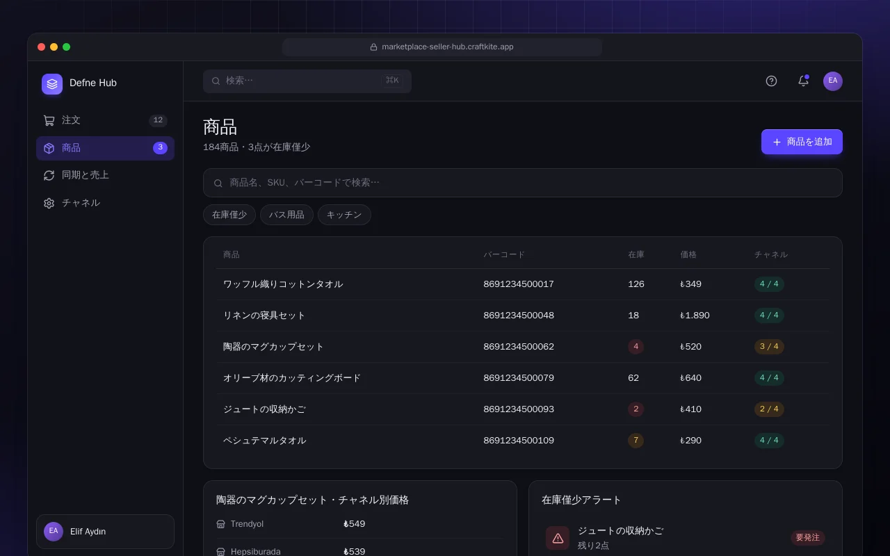 マーケットプレイス出品者ハブ：商品画面